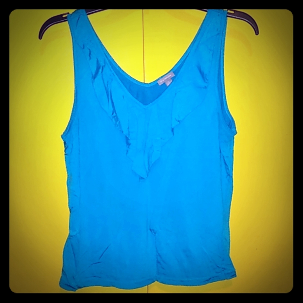 Ann Taylor Blue Sleeveless Blouse with Ruffle